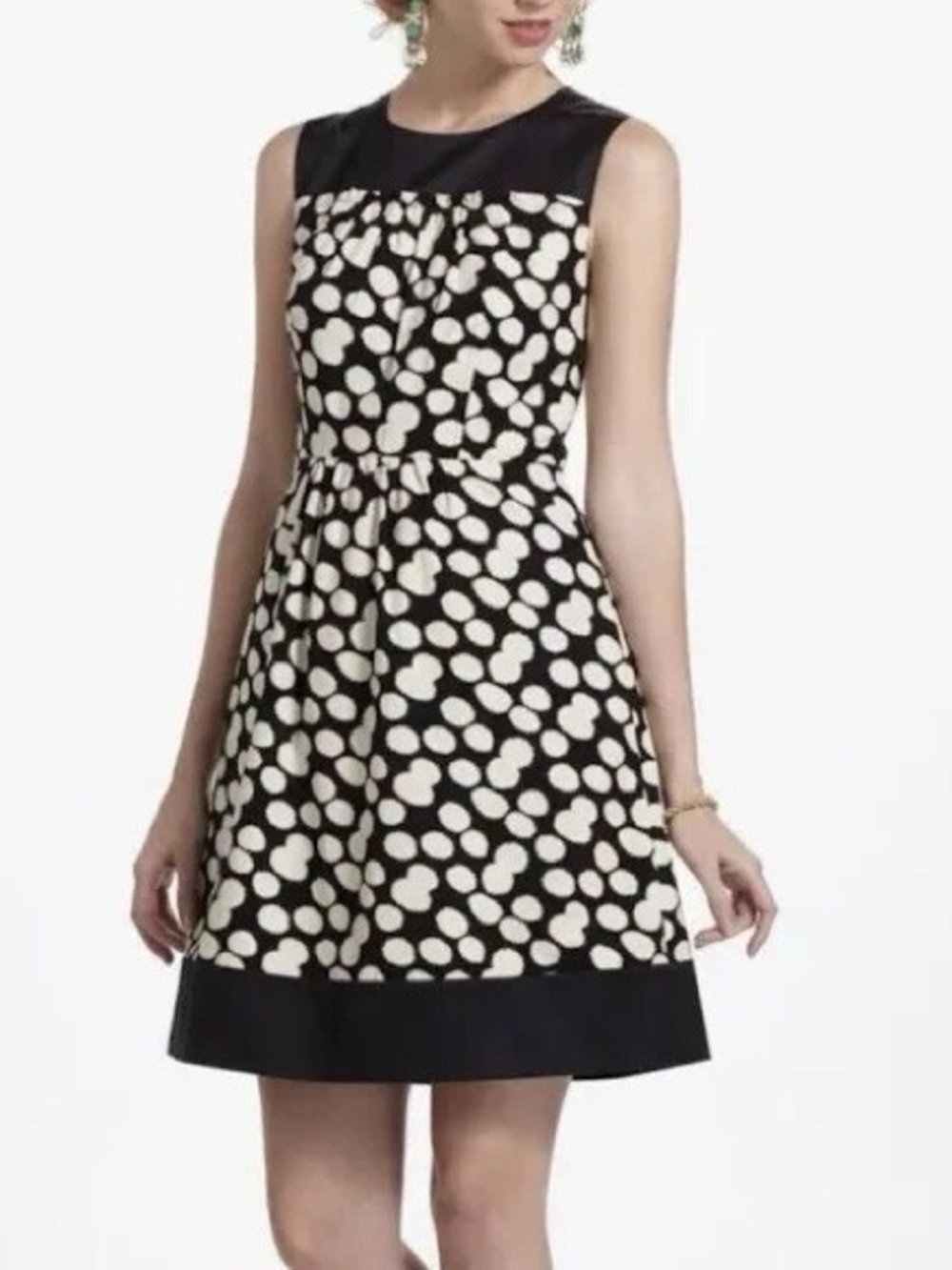 Anthropologie LEIFNOTES Women's SZ 10 Notched Dots Corduroy Dress Black Ivory